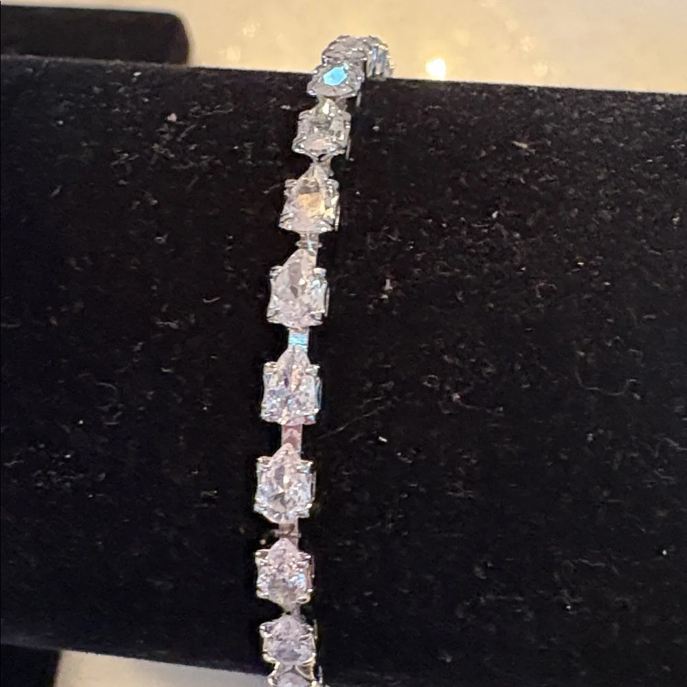 Tennis Bracelet 14k White Gold plated pearl Shaped CZ  7” #S34